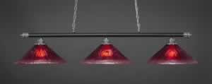 Oxford 3 Light Billiard Light Shown In Chrome And Matte Black Finish With 16" Raspberry Crystal Glass