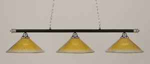 Oxford 3 Light Billiard Light Shown In Chrome And Matte Black Finish With 16" Gold Champagne Crystal Glass