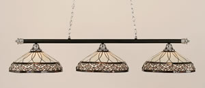 Oxford 3 Light Billiard Light Shown In Chrome And Matte Black Finish With 16" Royal Merlot Tiffany Glass