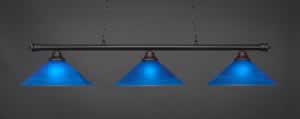 Oxford 3 Light Billiard Light Shown In Dark Granite Finish With 16" Blue Italian Glass