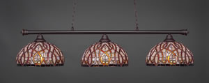 Oxford 3 Light Billiard Light Shown In Dark Granite Finish With 15" Persian Nites Tiffany Glass