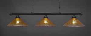 Oxford 3 Light Billiard Light Shown In Matte Black Finish With 16" Gold Champagne Crystal Glass