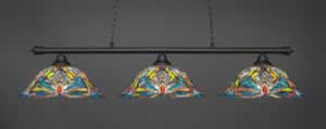 Oxford 3 Light Billiard Light Shown In Matte Black Finish With 19" Kaleidoscope Tiffany Glass