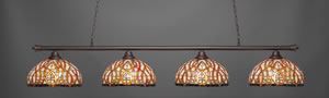 Oxford 4 Light Billiard Light Shown In Dark Granite Finish With 15" Persian Nites Tiffany Glass