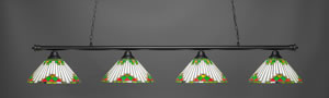 Oxford 4 Light Bar Shown In Matte Black Finish With 15" Green Sunray Tiffany Glass