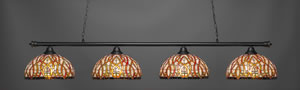 Oxford 4 Light Bar Shown In Matte Black Finish With 15" Persian Nites Tiffany Glass