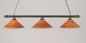 Black Copper Finish 3 Light Bar With Swirl Ends And 16" Firré Saturn Glass Shade