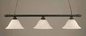Bronze Finish 3 Light Bar With Swirl Ends And 14" Alabaster Swirl Glass Shade