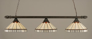 Bronze Finish 3 Light Bar With Swirl Ends And 16" Honey & Brown Mission Tiffany Glass