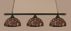 Round 3 Light Billiard Light Shown In Dark Granite Finish With 15" Persian Nites Tiffany Glass