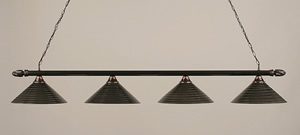 Black Copper Finish 4 Light Round Bar W/Swirl Ends With Charcoal Spiral Glass