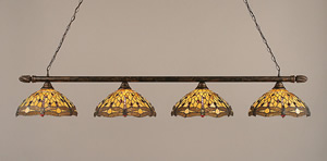Round 4 Light Billiard Light Shown In Bronze Finish With 16" Amber Dragonfly Tiffany Glass
