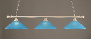 Brushed Nickel Finish 3 Light Round Bar W/Round Ends With Teal Crystal Glass