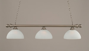 Brushed Nickel Finish 3 Light Round Bar W/Round Ends With White Alabaster Pumpkin Glass