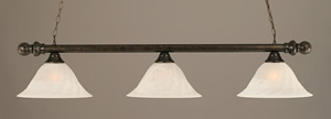 Bronze Finish 3 Light Bar With Round Ends And 14" Alabaster Swirl Glass Shade