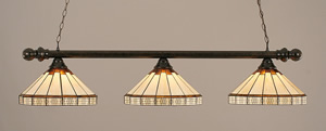Bronze Finish 3 Light Bar With Round Ends And 14" Honey And Brown Mission Tiffany Glass