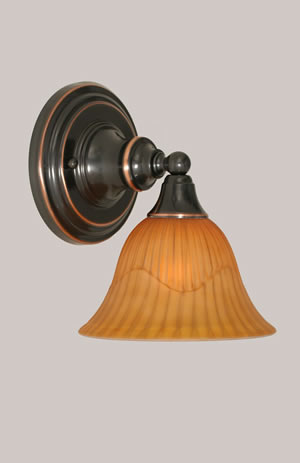 Wall Sconce Shown In Black Copper Finish With 7" Tiger Glass