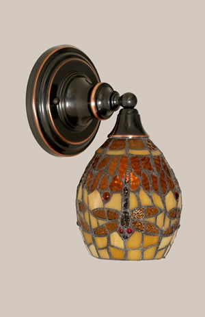 Wall Sconce Shown In Black Copper Finish With 5.5" Amber Dragonfly Tiffany Glass