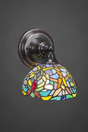 Wall Sconce Shown In Black Copper Finish With 7" Kaleidoscope Tiffany Glass