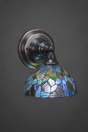 Wall Sconce Shown In Black Copper Finish With 7" Blue Mosaic Tiffany Glass