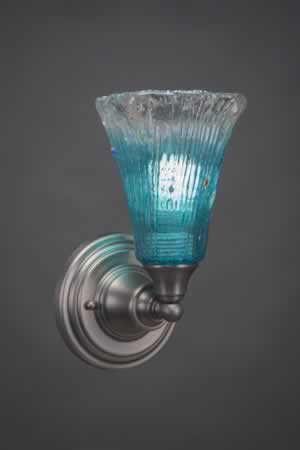 Wall Sconce Shown In Brushed Nickel Finish With 5.5" Teal Crystal Glass