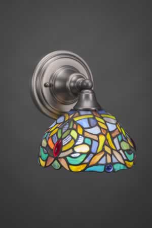 Wall Sconce Shown In Brushed Nickel Finish With 7" Kaleidoscope Tiffany Glass
