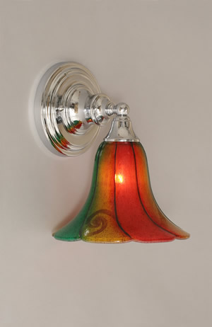 Wall Sconce Shown In Chrome Finish With 8" Mardi Gras Glass