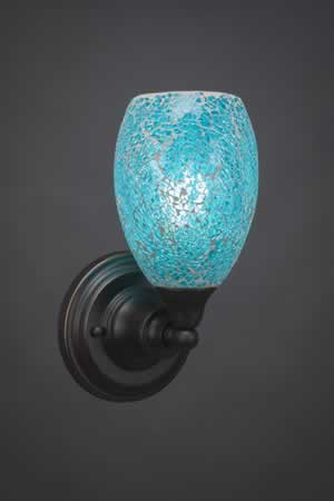 Wall Sconce Shown In Dark Granite Finish With 5" Turquoise Fusion Glass