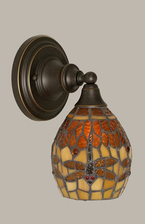Wall Sconce Shown In Dark Granite Finish With 5.5" Amber Dragonfly Tiffany Glass