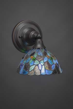 Wall Sconce Shown In Dark Granite Finish With 7" Blue Mosaic Tiffany Glass
