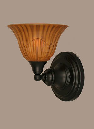 Wall Sconce Shown In Matte Black Finish With 7" Tiger Glass