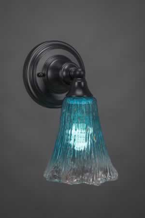 Wall Sconce Shown In Matte Black Finish With 5.5" Fluted Teal Crystal Glass