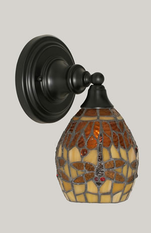 Wall Sconce Shown In Matte Black Finish With 5.5" Amber Dragonfly Tiffany Glass