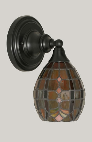 Wall Sconce Shown In Matte Black Finish With 5.5" Paradise Tiffany Glass