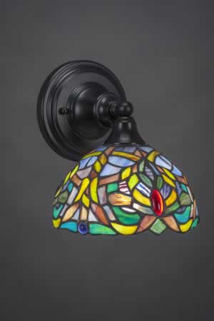 Wall Sconce Shown In Matte Black Finish With 7" Kaleidoscope Tiffany Glass