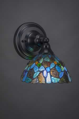 Wall Sconce Shown In Matte Black Finish With 7" Blue Mosaic Tiffany Glass