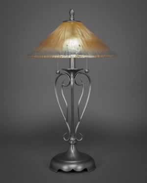 Olde Iron Table Lamp Shown In Brushed Nickel With 16" Amber Crystal Glass