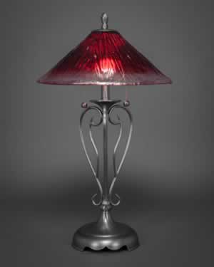 Olde Iron Table Lamp Shown In Brushed Nickel With 16" Raspberry Crystal Glass