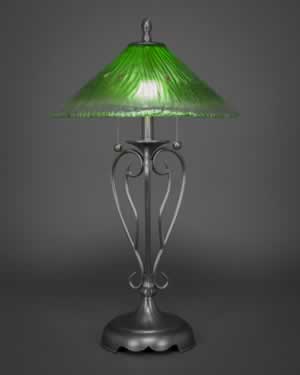 Olde Iron Table Lamp Shown In Brushed Nickel With 16" Kiwi Green Crystal Glass