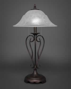 Olde Iron Table Lamp Shown In Bronze Finish With 16" White Marble Glass
