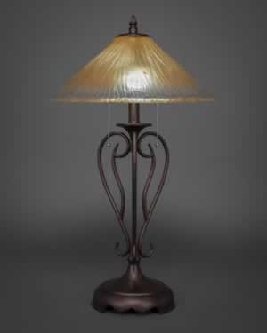 Olde Iron Table Lamp Shown In Bronze With 16" Amber Crystal Glass