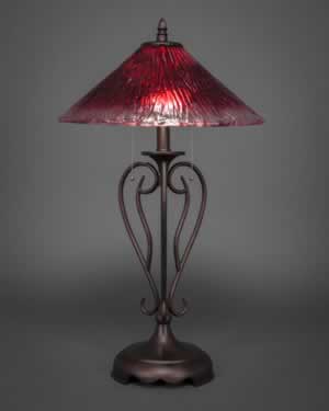 Olde Iron Table Lamp Shown In Bronze With 16" Raspberry Crystal Glass