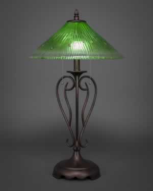 Olde Iron Table Lamp Shown In Bronze With 16" Kiwi Green Crystal Glass
