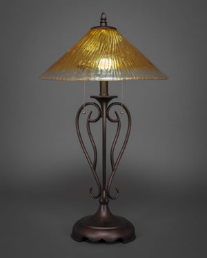 Olde Iron Table Lamp Shown In Bronze Finish With 16" Gold Champagne Crystal Glass