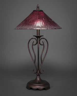 Olde Iron Table Lamp Shown In Bronze Finish With 16" Wine Crystal Glass