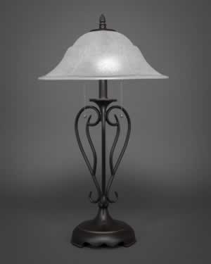 Olde Iron Table Lamp Shown In Dark Granite Finish With 16" White Marble Glass