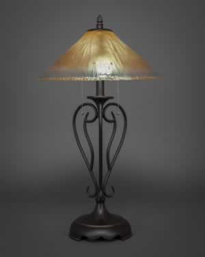 Olde Iron Table Lamp Shown In Dark Granite Finish With 16" Amber Crystal Glass