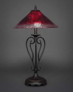 Olde Iron Table Lamp Shown In Dark Granite Finish With 16" Raspberry Crystal Glass