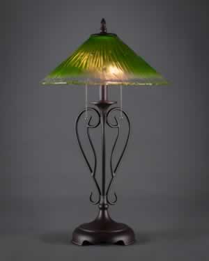 Olde Iron Table Lamp Shown In Dark Granite With 16" Kiwi Green Crystal Glass