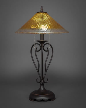 Olde Iron Table Lamp Shown In Dark Granite Finish With 16" Gold Champagne Crystal Glass